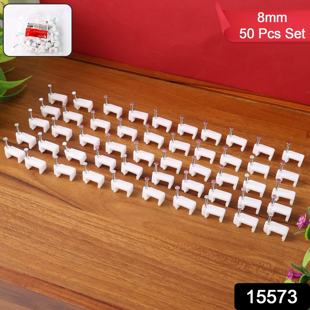8mm Nail Cable Clips set – Durable Plastic Wire Holders – side view