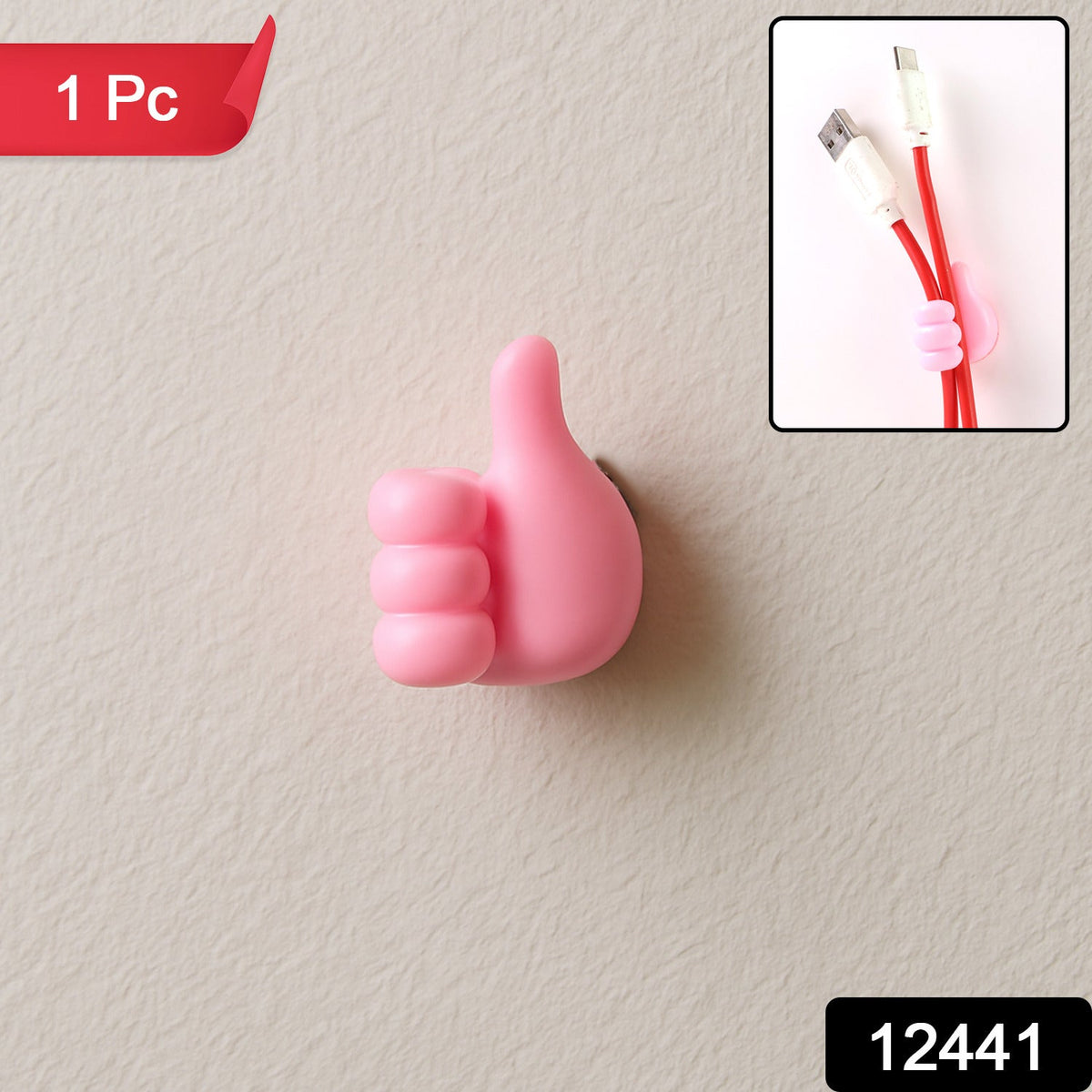 Hand-Shaped Wall Clip Holder – Pink Silicone Cable Organizer – side view