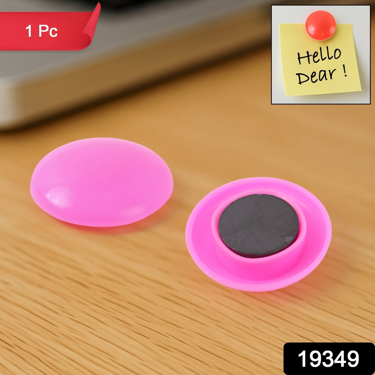 Pink Board Magnet Button – Durable 30mm Plastic Circle – side view
