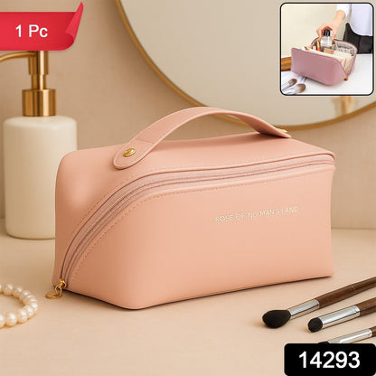 Travel Makeup Organizer Pouch – Waterproof Peach Zipper Bag – side view