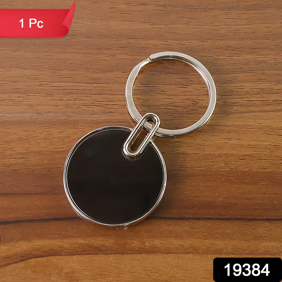 Black Round Metal Keychain – Durable Minimalist Key – side view