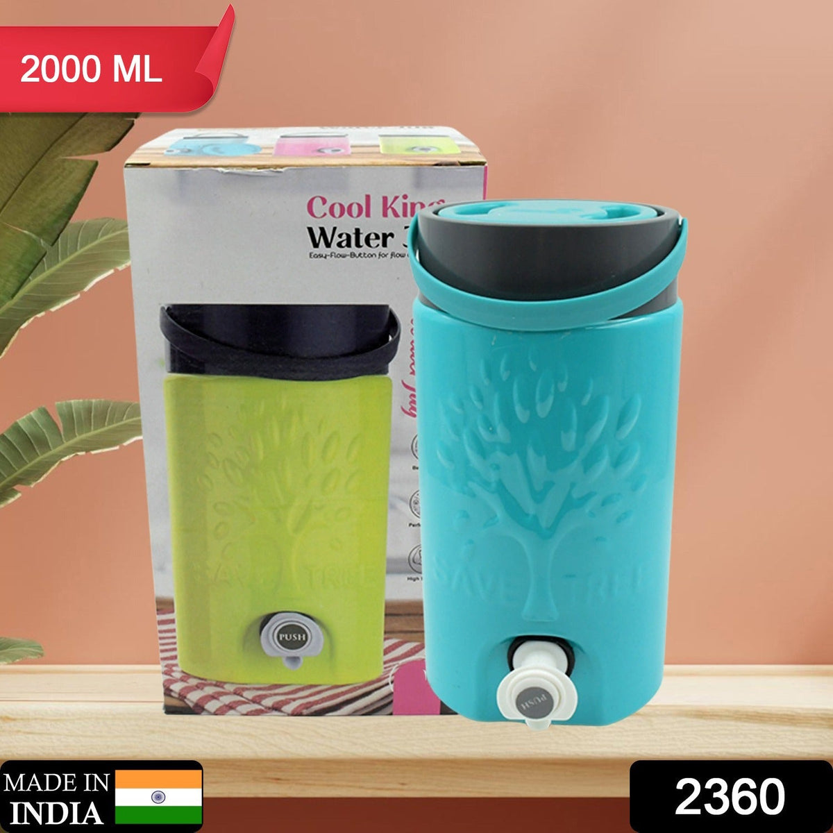 Insulated Water Jug 2000ml – Leakproof, with Tap – side view