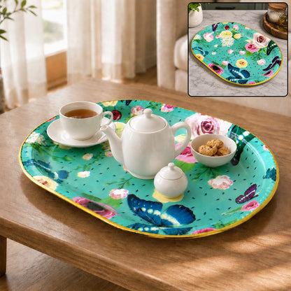 Plastic Serving Tray – Flower Print Design, 35x24cm