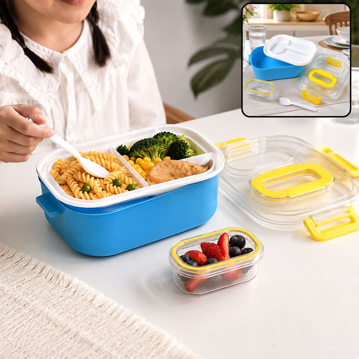 Kids Lunch Box – Durable Plastic with Spoon & Fork