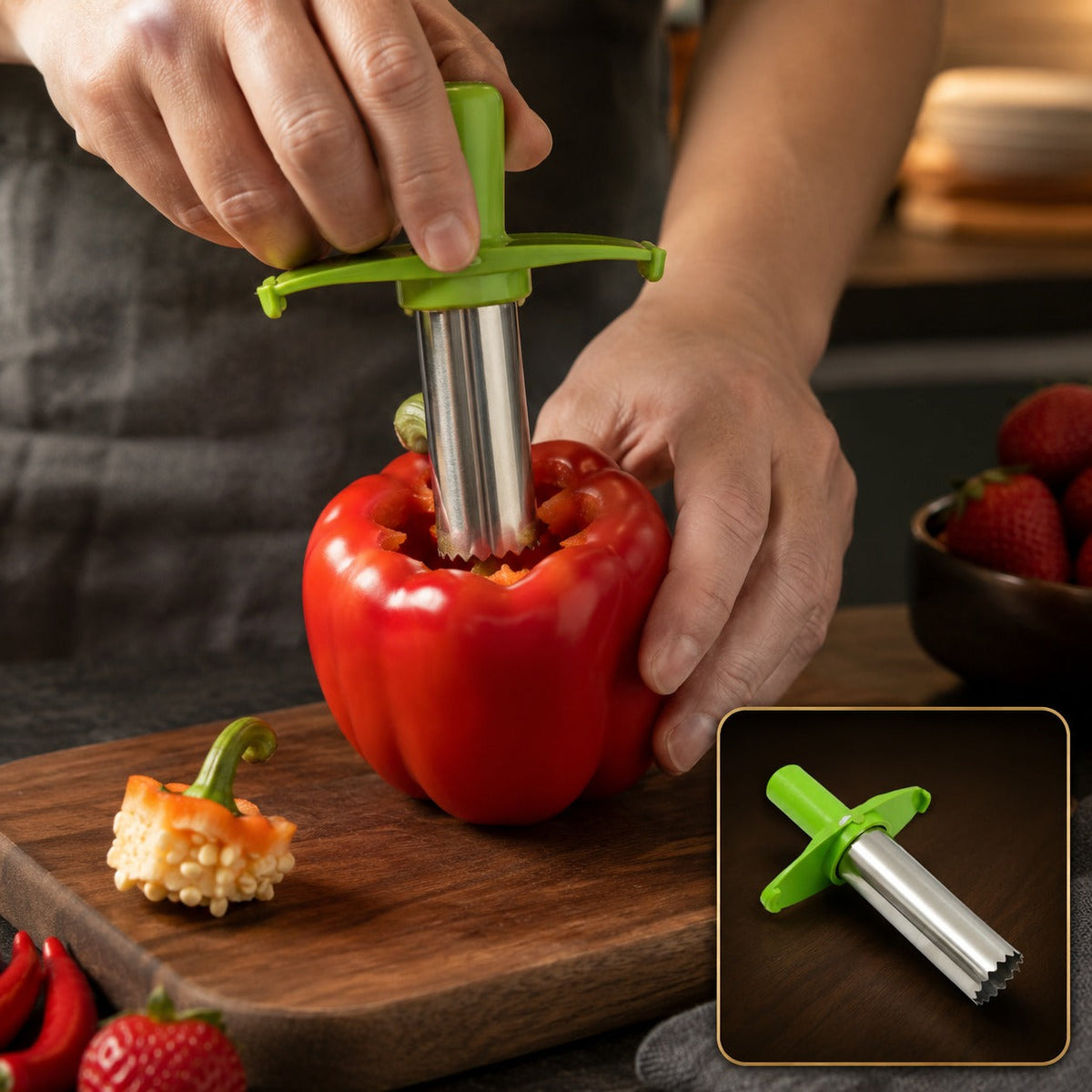 Chili Corer – Stainless Steel Pepper & Strawberry Tool