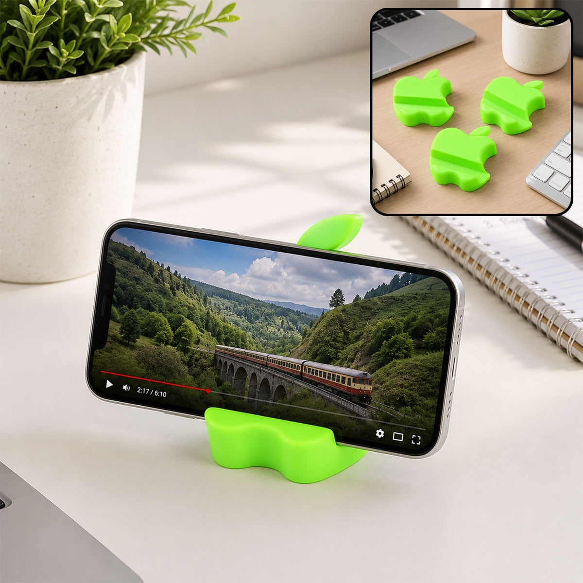 Apple-Shaped Mobile Phone Stand – Compact 3-Piece set
