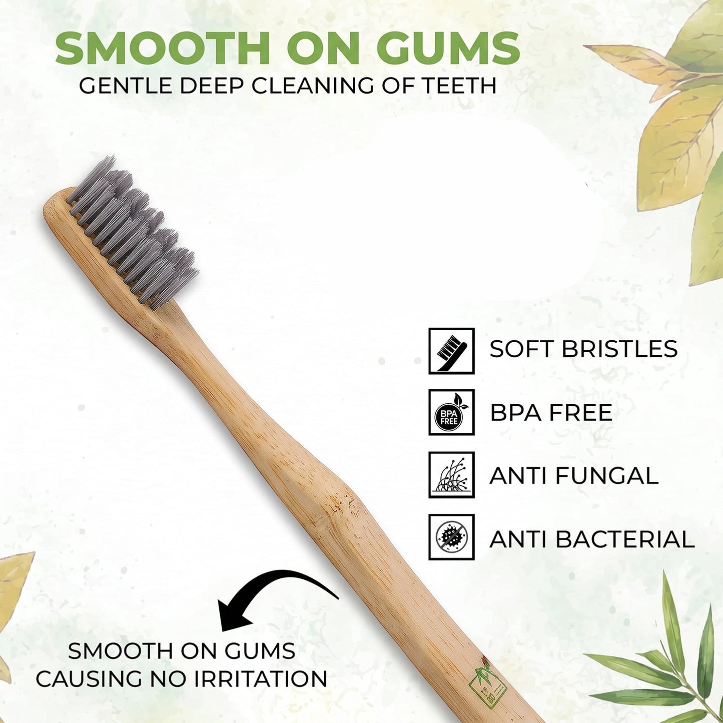 Soft Bamboo Toothbrush, Biodegradable Wooden Toothbrush with Soft Bristles (1 Pc)