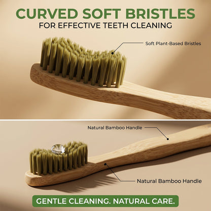 Soft Bristle Bamboo Toothbrush, Eco-Friendly Wooden Toothbrush with Green Bristles (1 Pc)