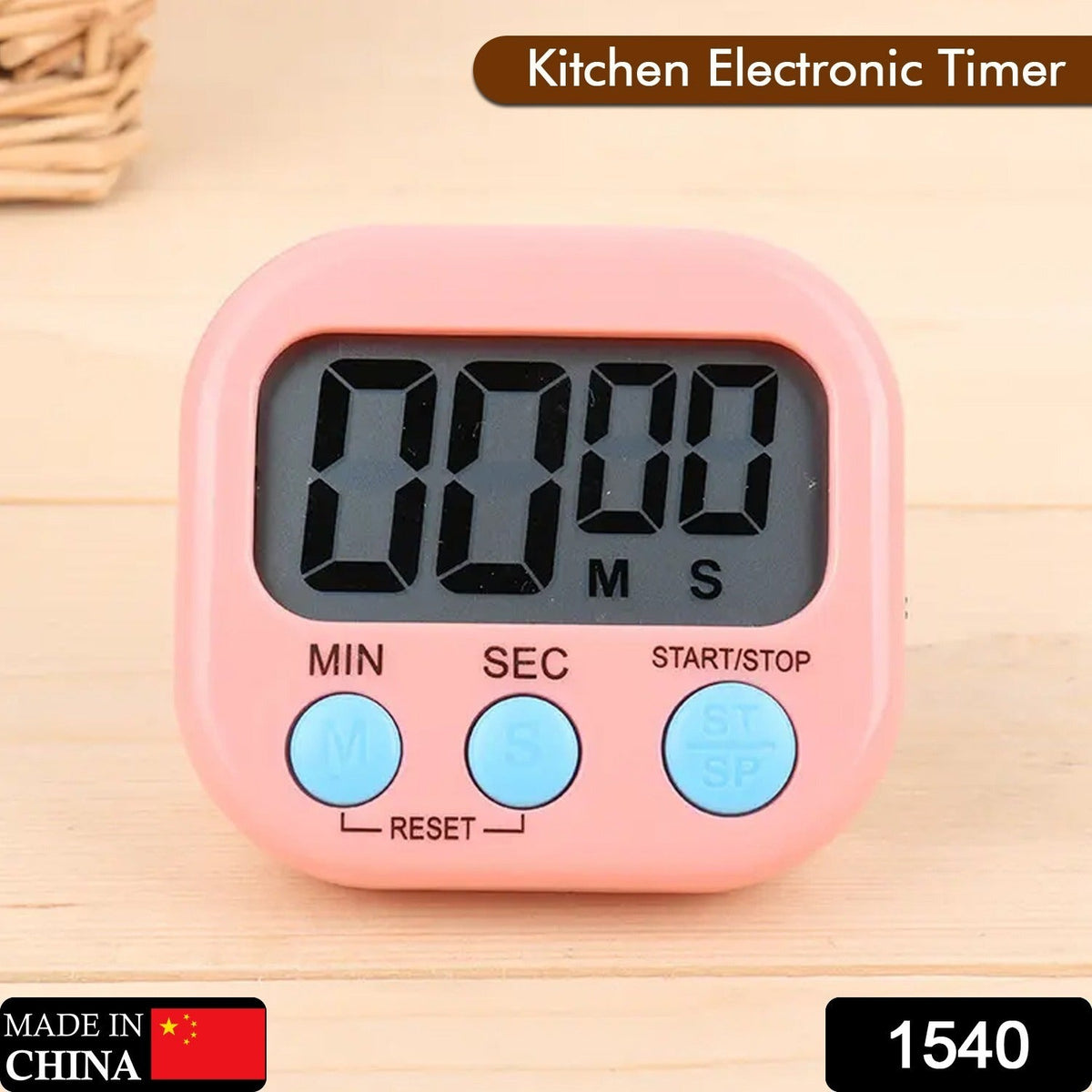 Digital Kitchen Timer – Clear Display & Stopwatch – side view