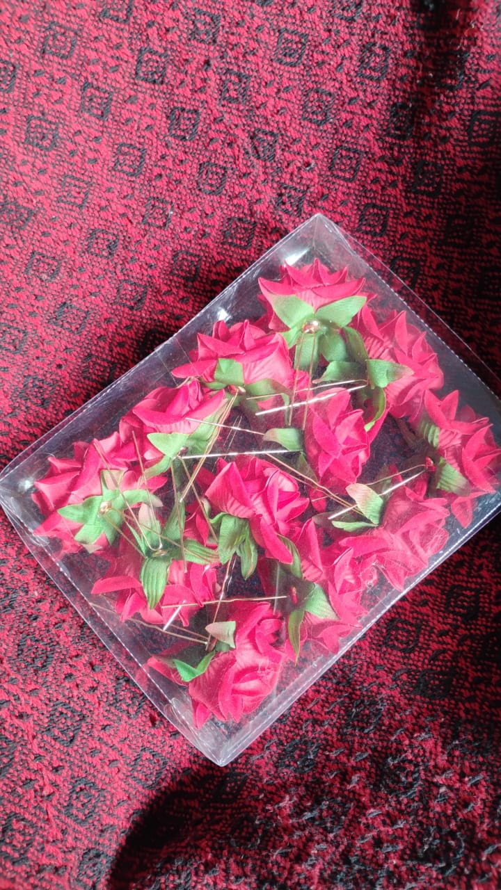 Red Rose Hair Clip – 12 pc Bridal Flower Pins for Women – view 8