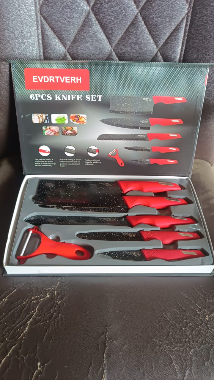 Kitchen Knife set – Marble-Coated Blades & Ergonomic Red – view 9