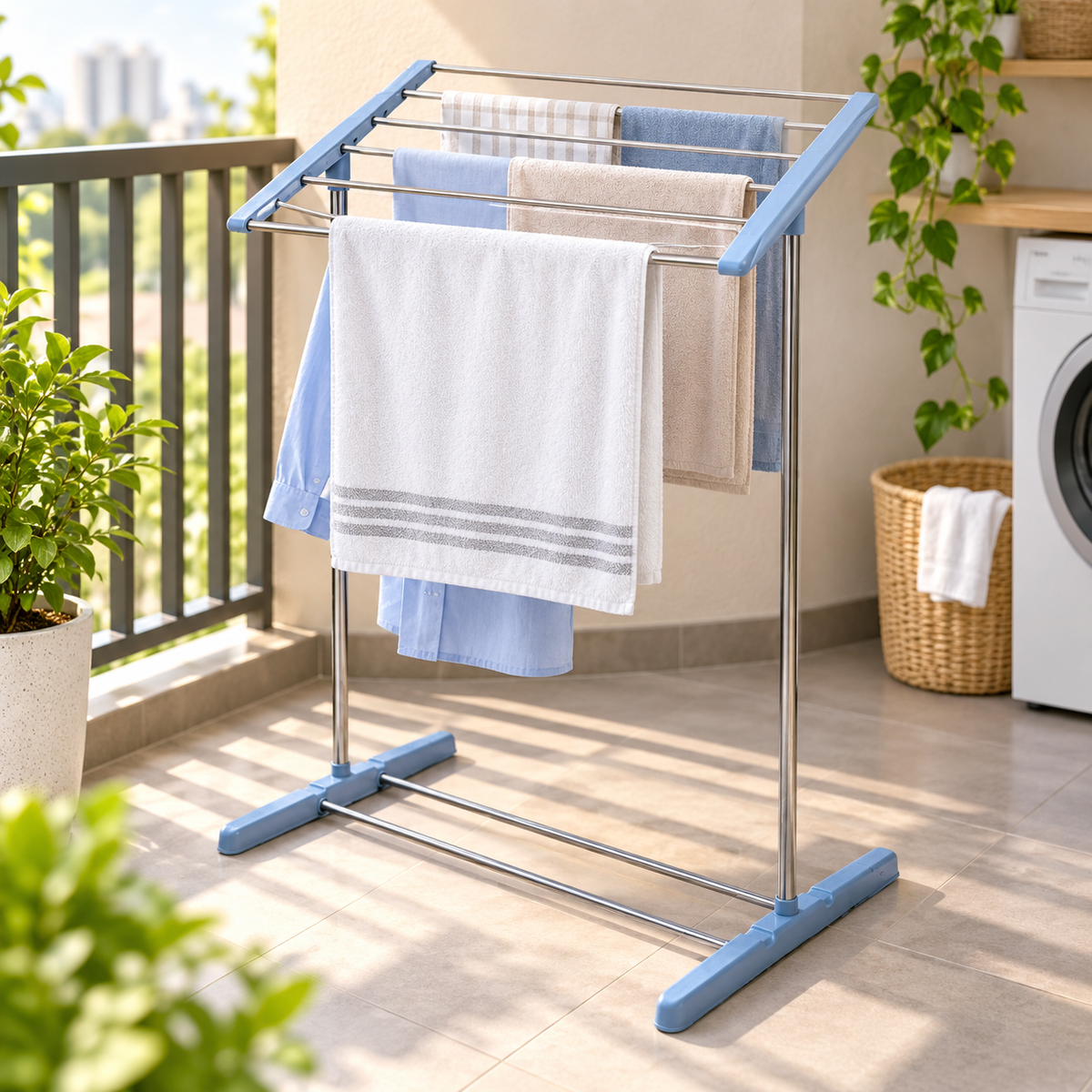 Portable Clothes Drying Rack – Foldable, Steel & Plastic – close-up