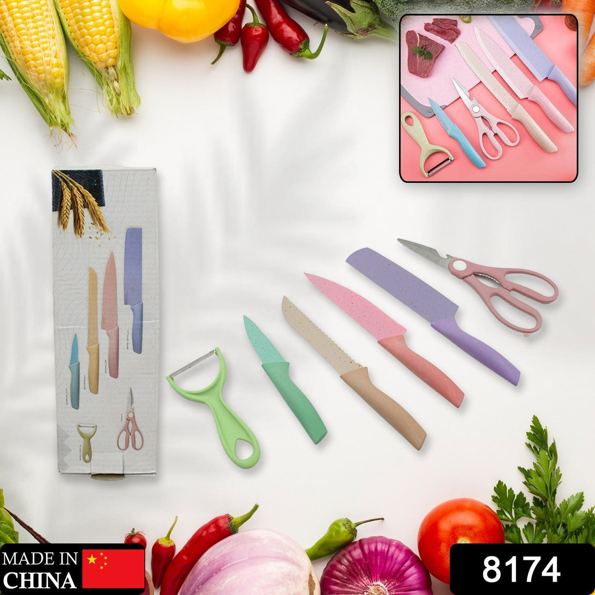 Kitchen Knife set – Professional 6 pc Steel with Storage – side view