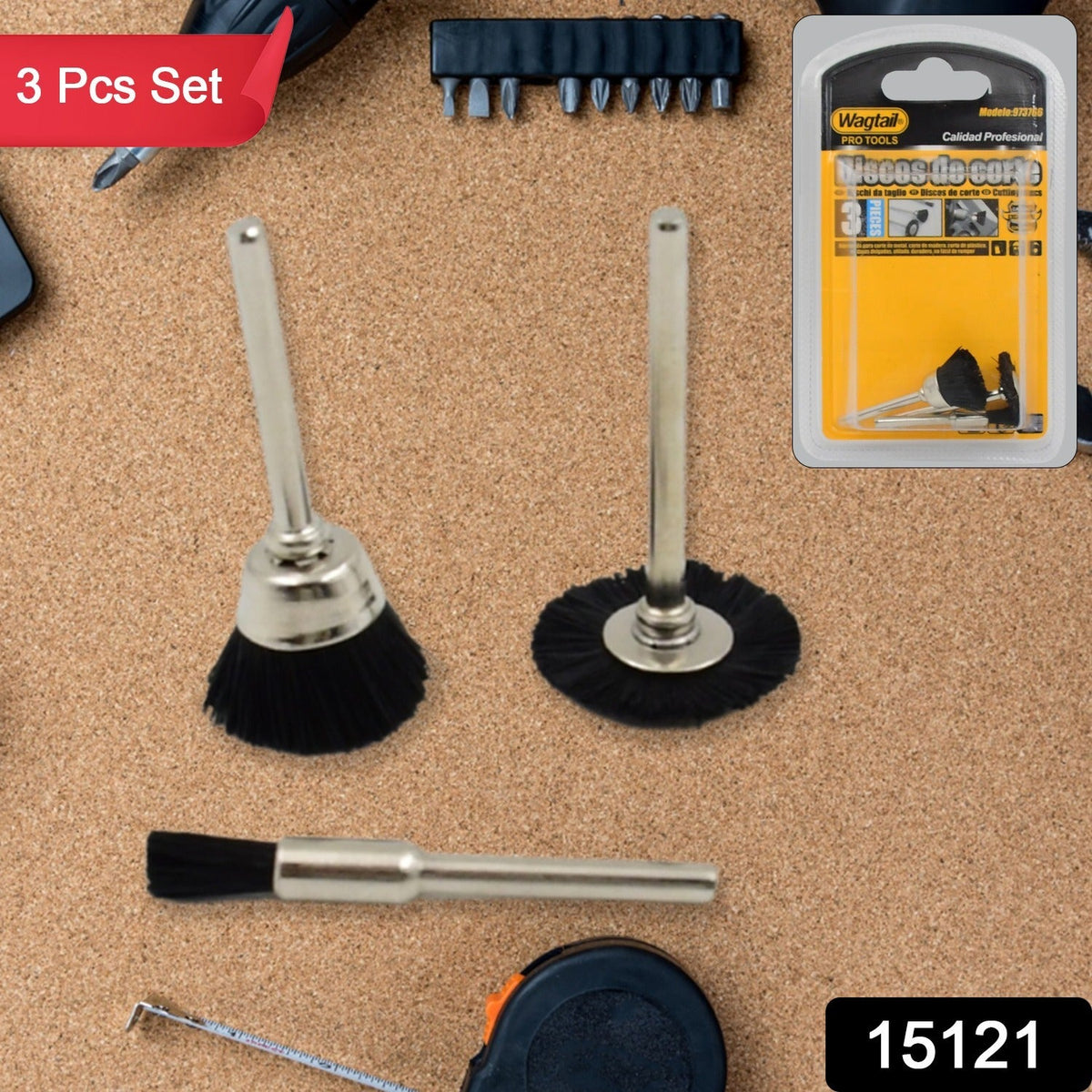 Brass Wire Wheels – 3 pc Rust Removal Tool set – side view