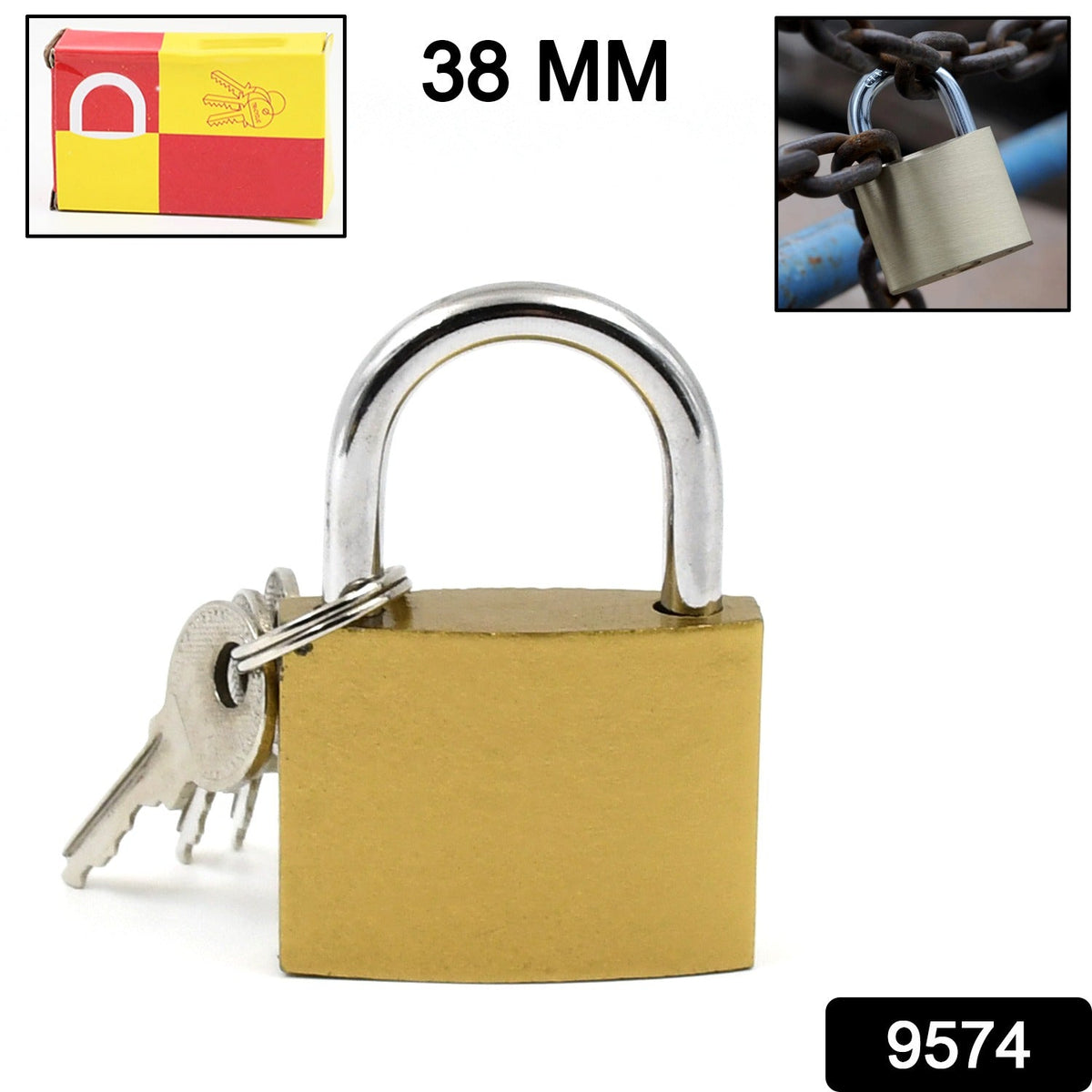 Solid Padlock 38mm – Durable Brass Body, 3 Keys – side view