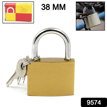 Solid Padlock 38mm – Durable Brass Body, 3 Keys – side view