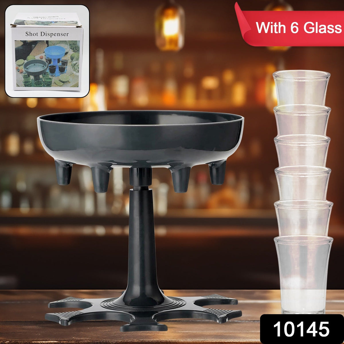 Shot Glass Dispenser – 6-Shot Party set with Tray & Glasses – side view