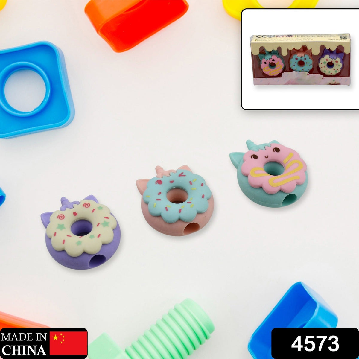 Donut Erasers – Non-Toxic 3pc set for Kids – side view