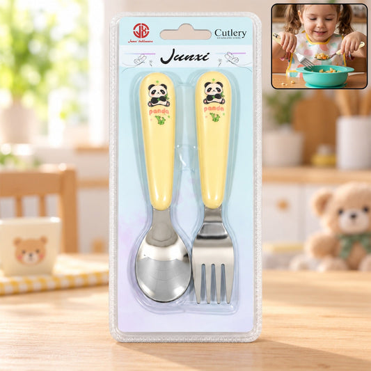Kids Cartoon Spoon and Fork set with Easy Grip Handles (2