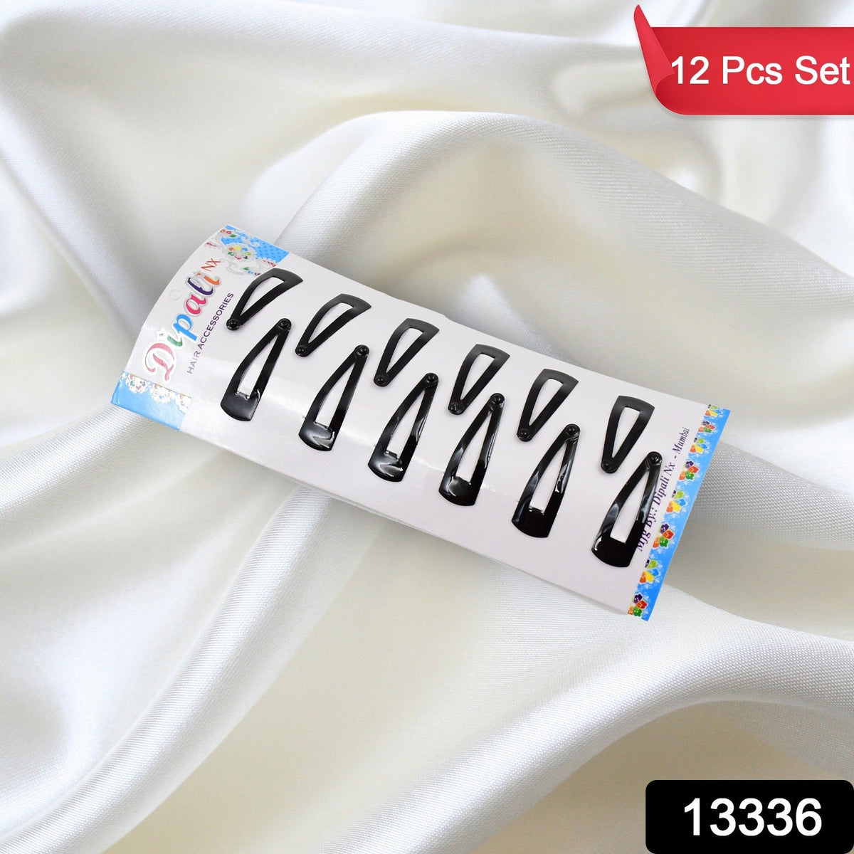 Metal Tic Tac Hair Clips – 12 pcs Matt Black set – side view