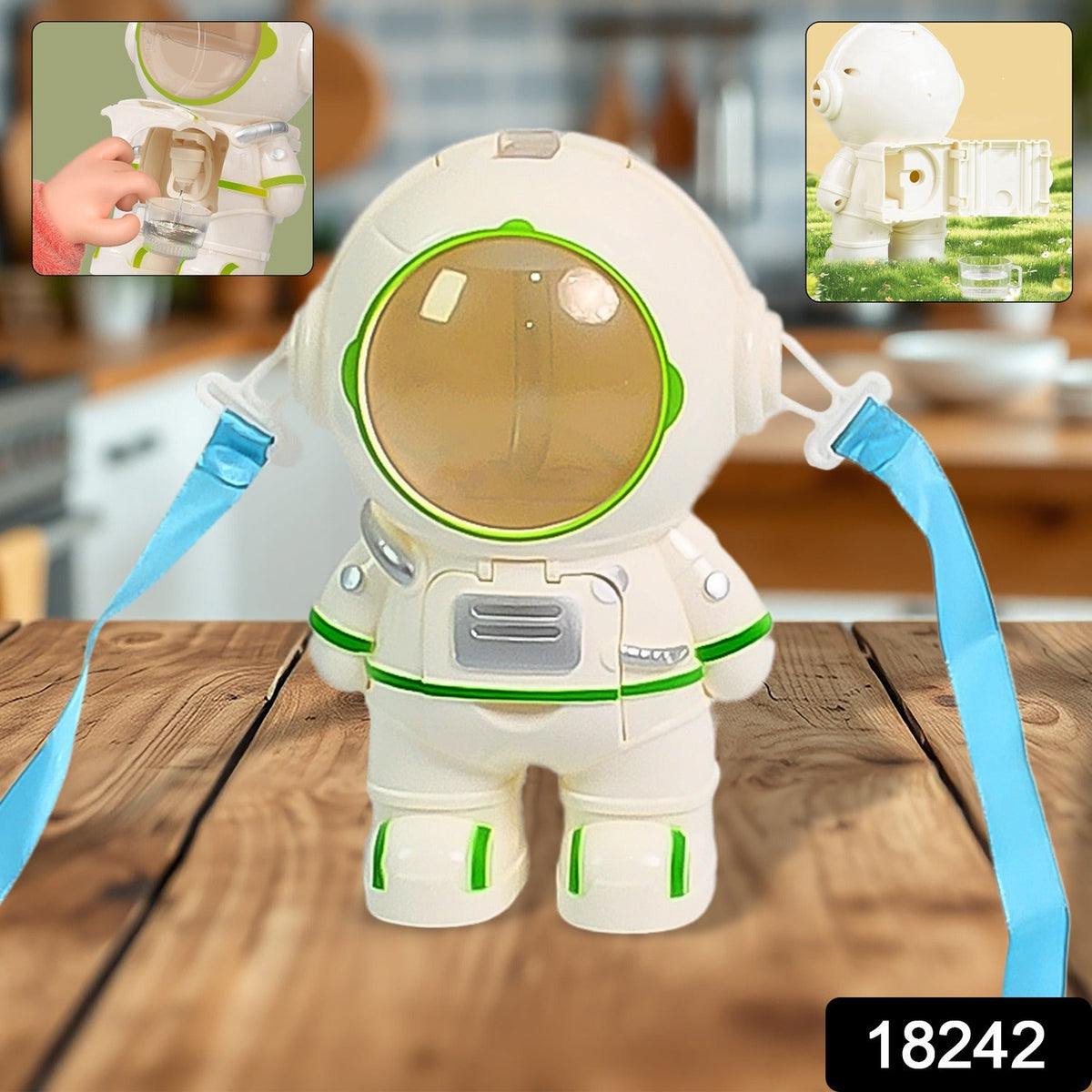 Kids Astronaut Water Bottle – Fun Sipper with Straw & Strap – side view