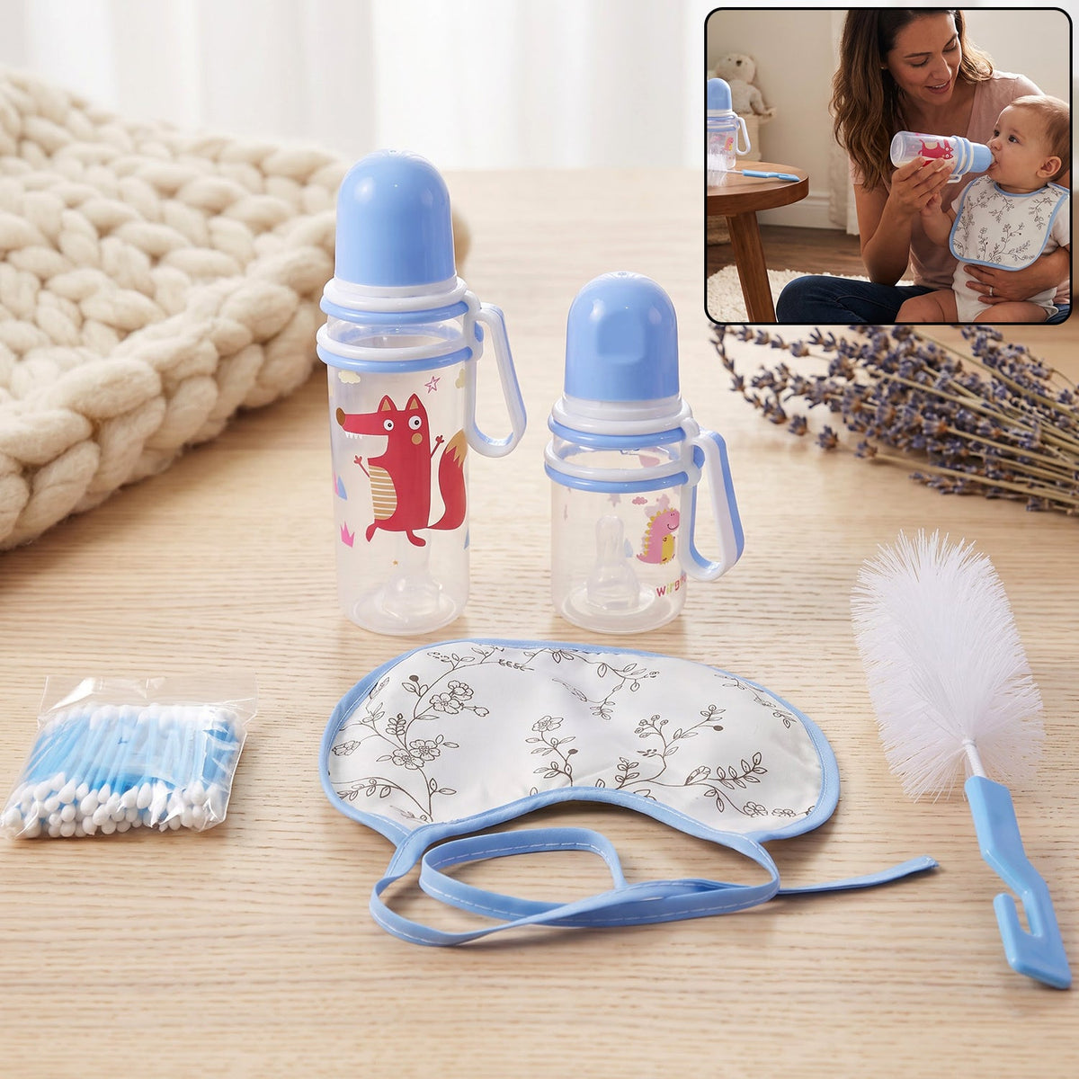 Plastic Baby Feeding Bottle set with Bib Brush