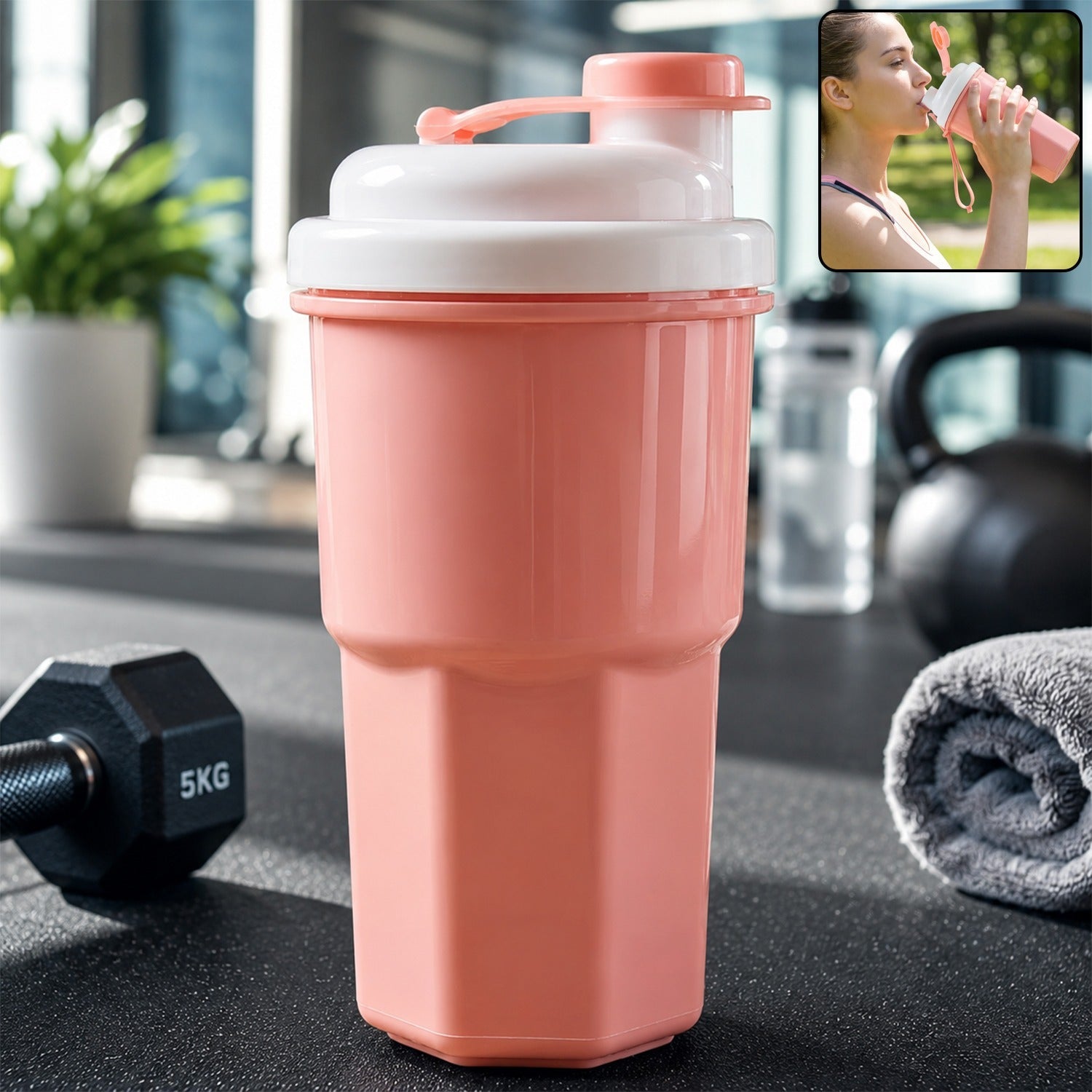 Sports Water Bottle 400ml Leakproof Flip Lid Shaker Tumbler for Gym () front view for daily kitchen use