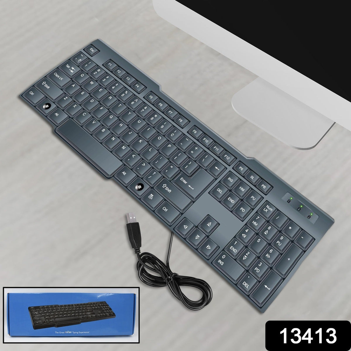 Wired USB Keyboard – Ergonomic 104 Keys for Office & Home – side view