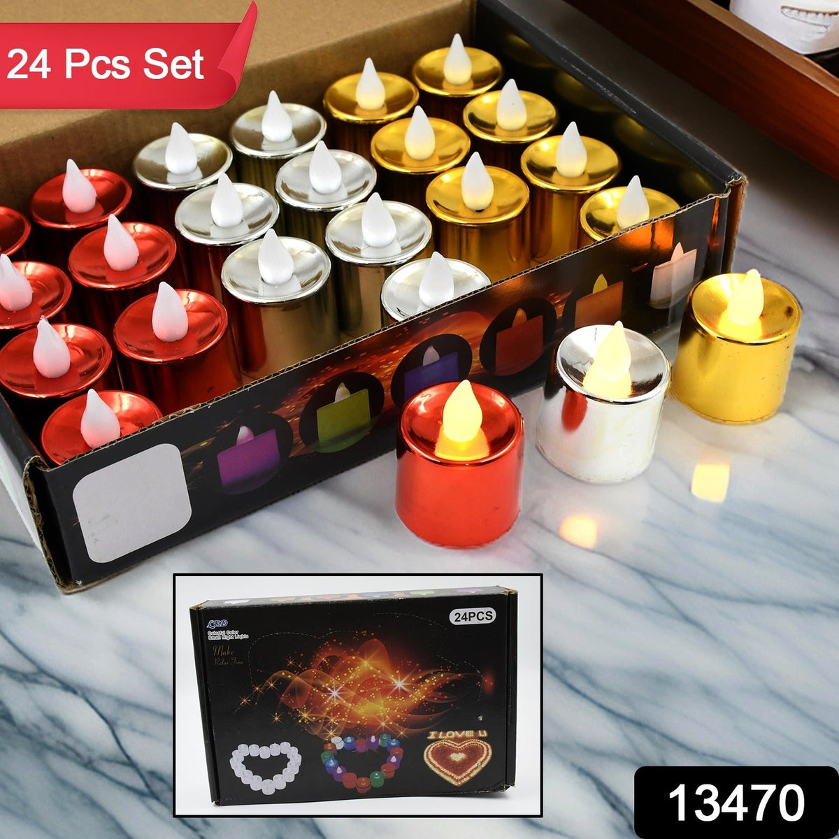 LED Diya – Smokeless Electric Candles 24 pc set – side view