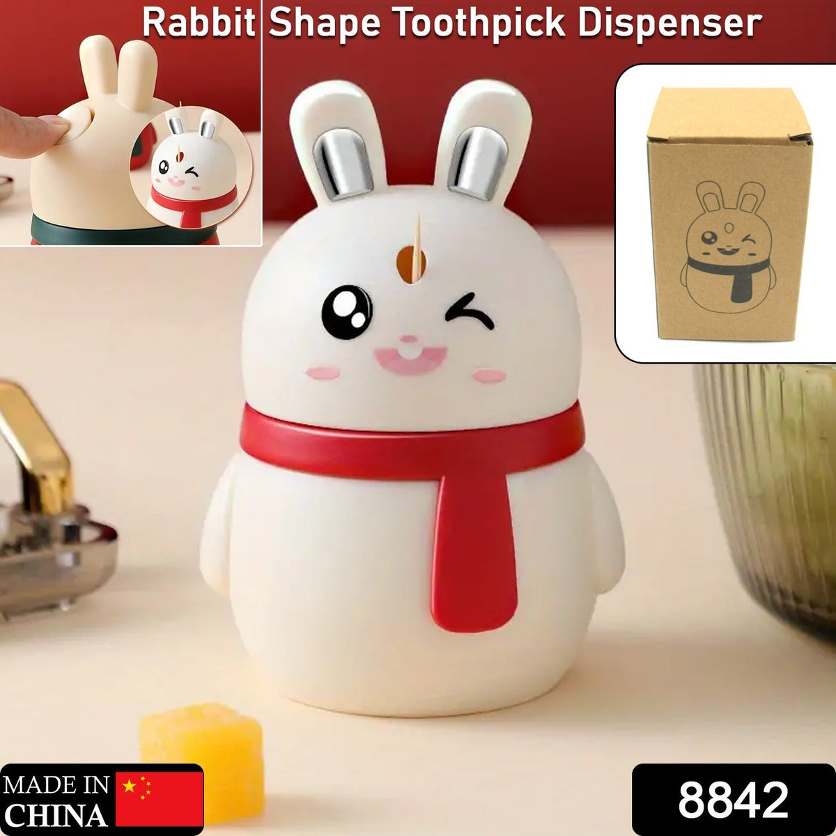 Rabbit Toothpick Dispenser – Automatic Press Design – side view