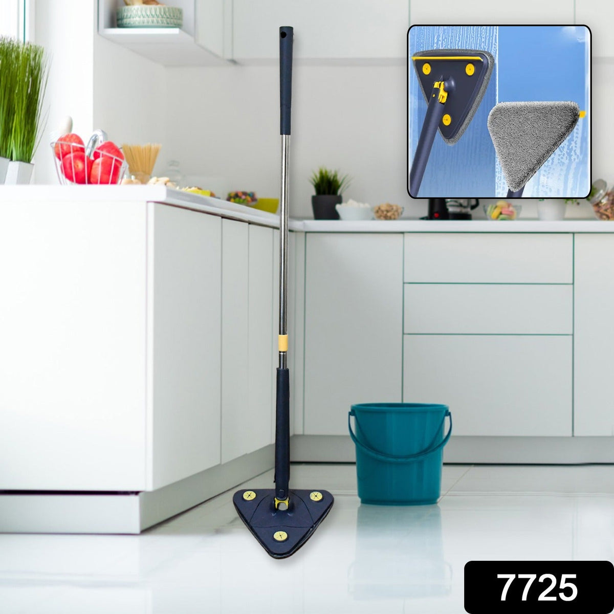 Triangle Cleaning Mop – 360° Rotatable with Long Handle – side view