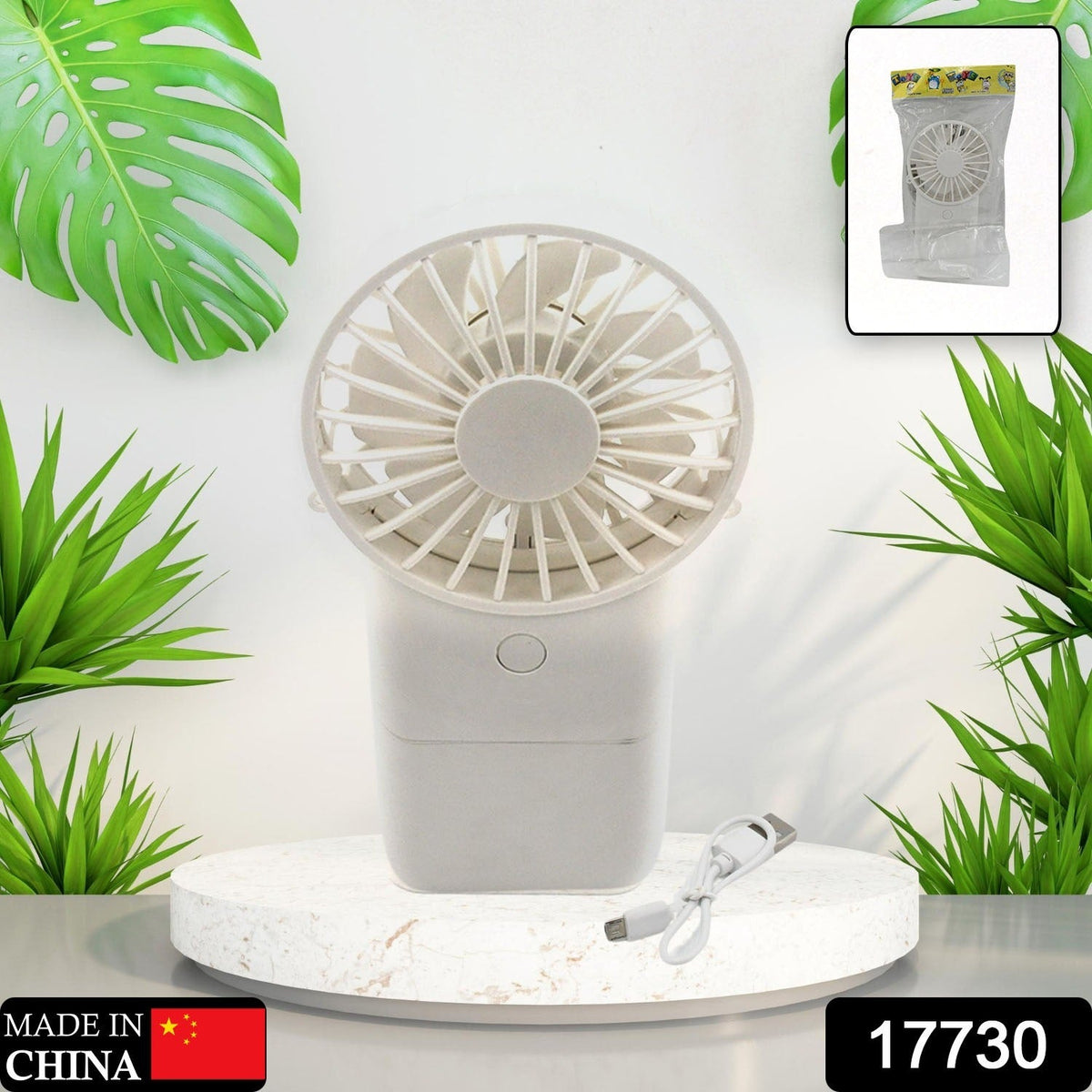 Handheld Fan – USB Rechargeable, 3 Speed Portable – side view