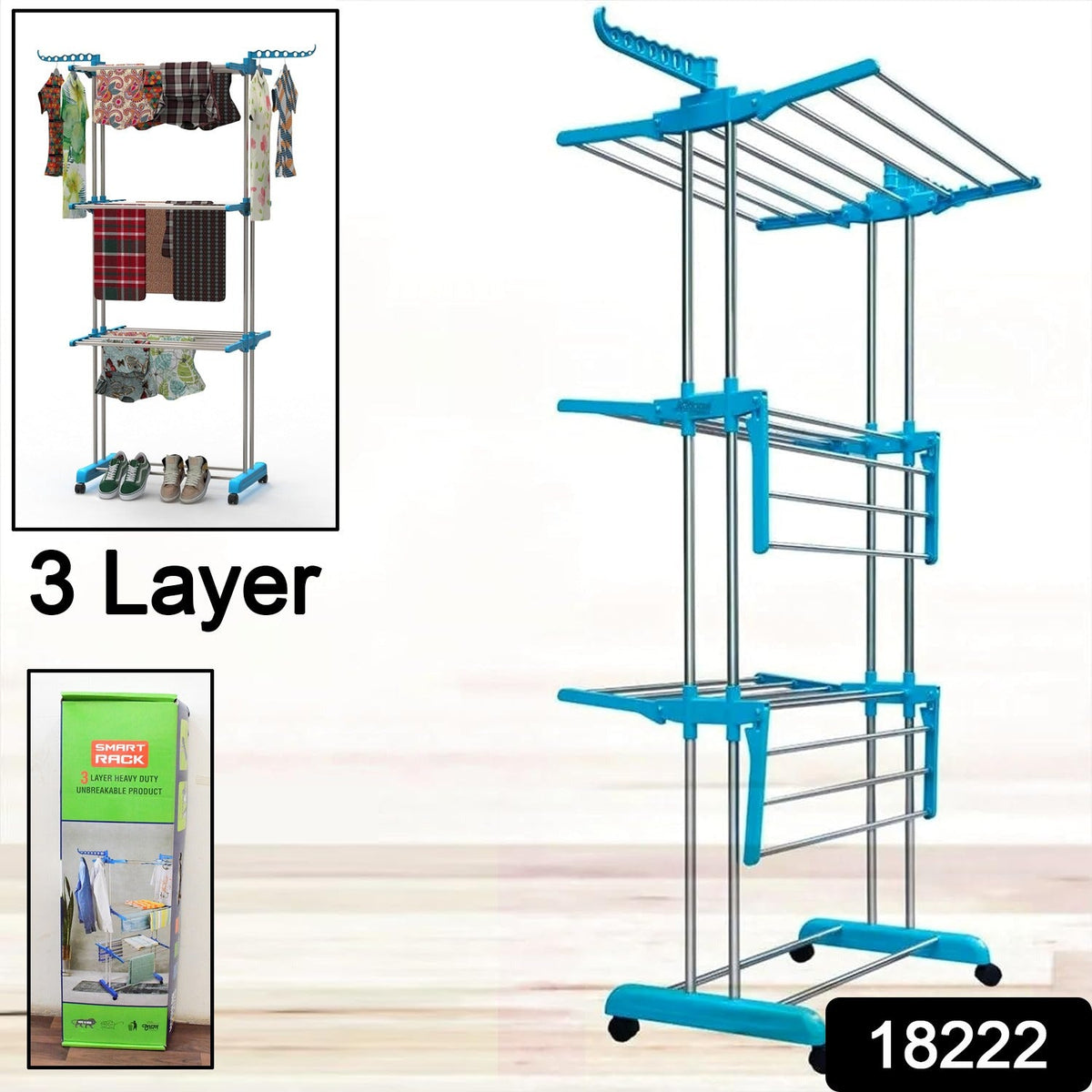 Cloth Drying Stand – 3-Layer Foldable Stainless Steel – close-up