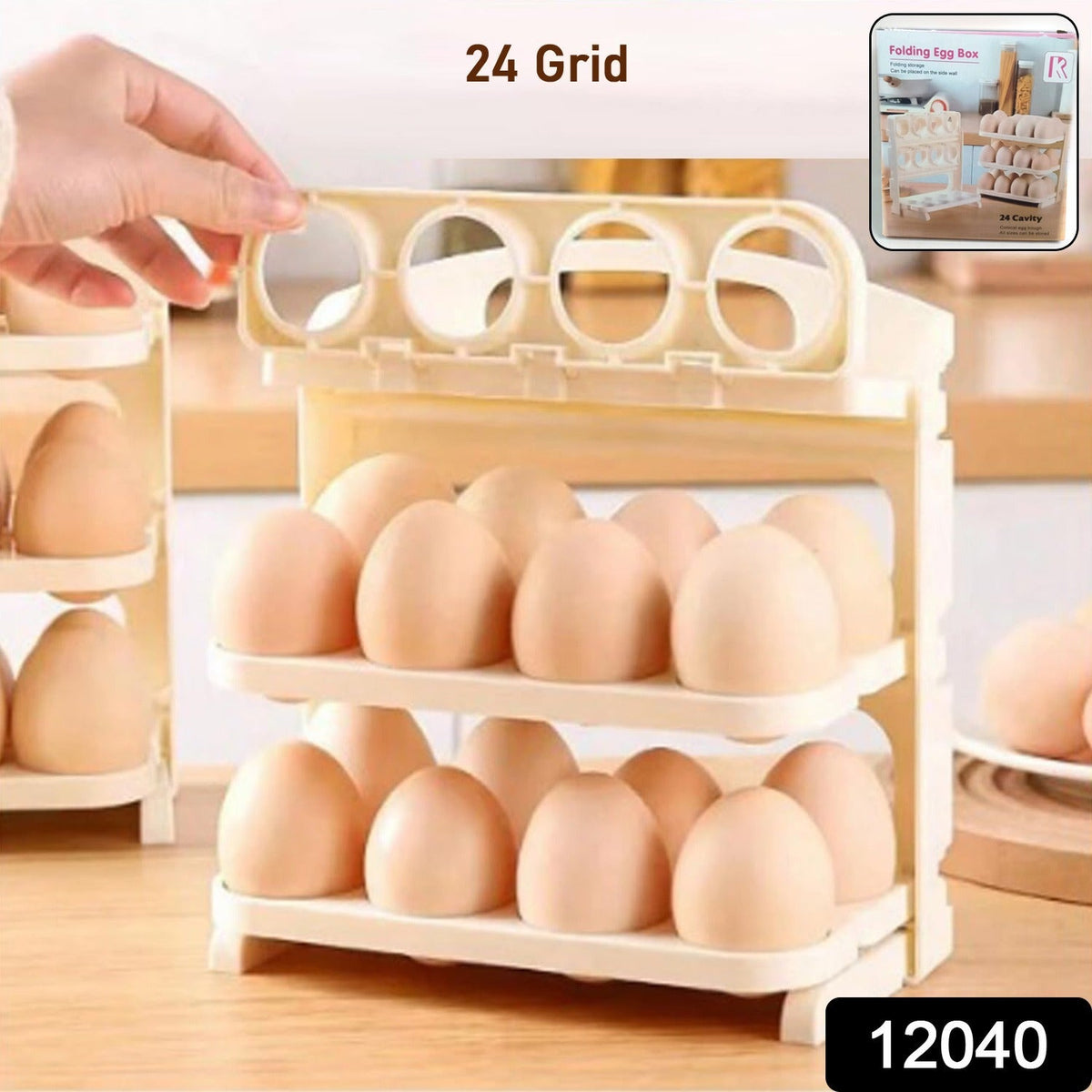 Foldable Egg Tray – 24-Grid Refrigerator Organizer – side view