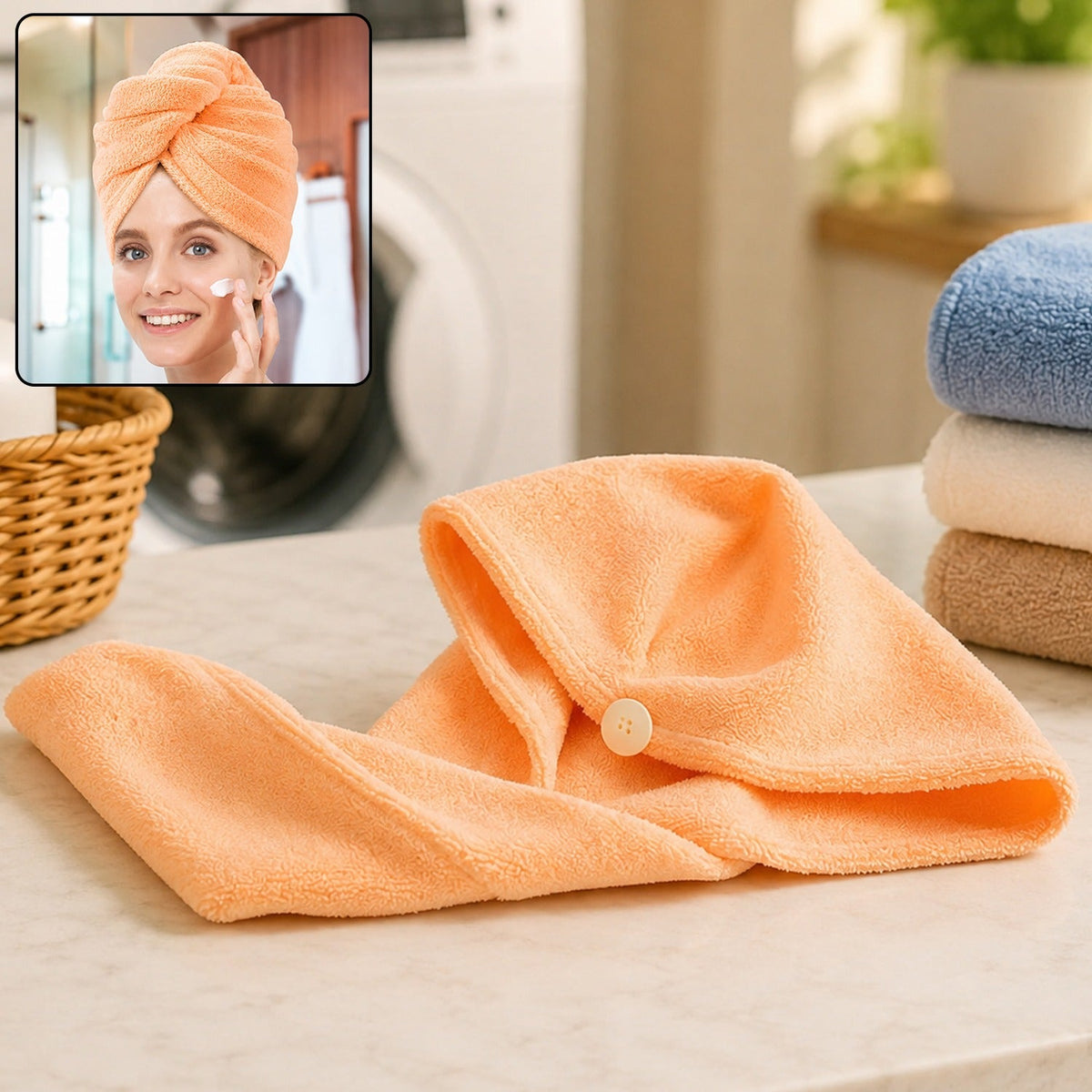 Quick Dry Microfiber Hair Wrap Turban with Button Fastening