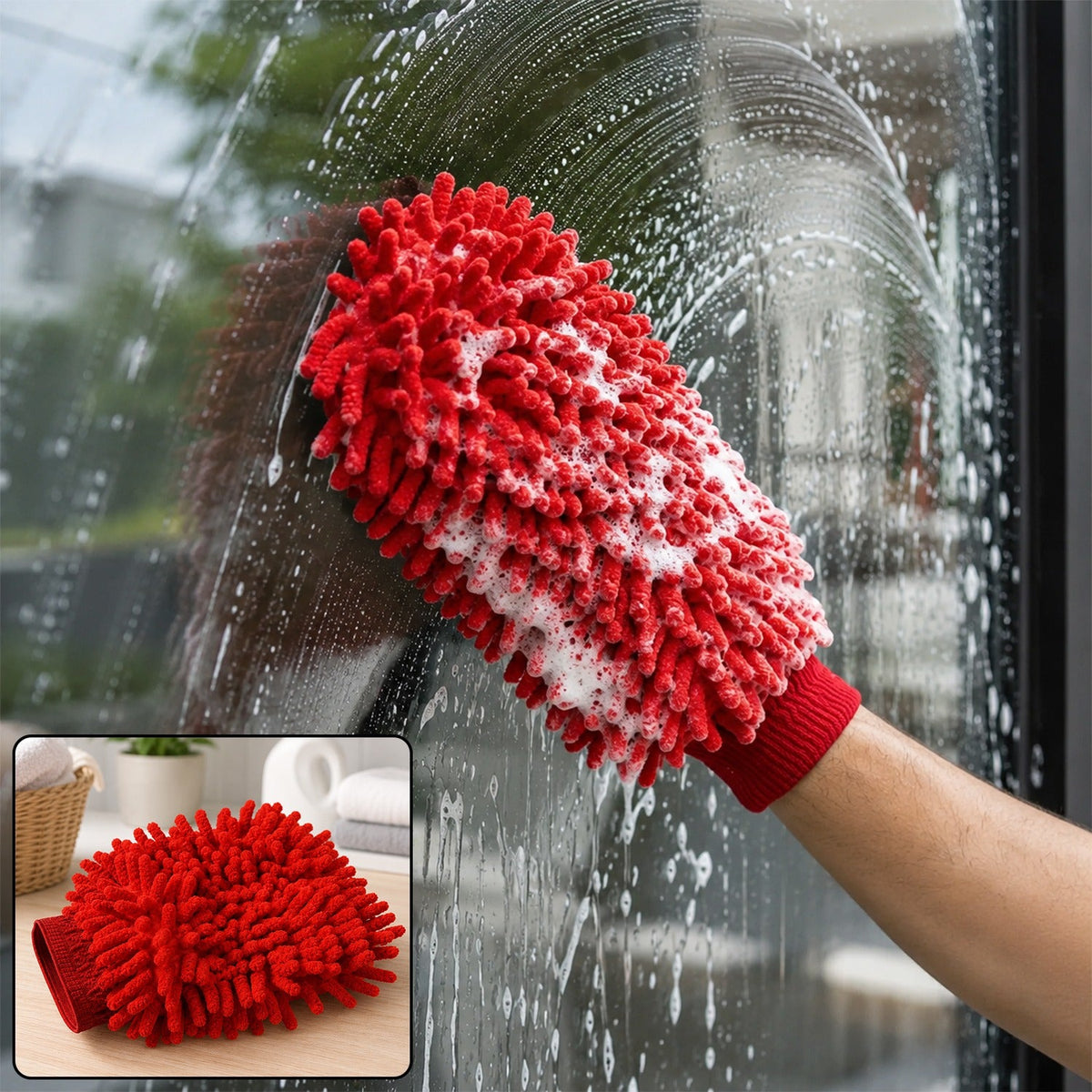 Microfiber Chenille Wash Glove for Window Cleaning Lint