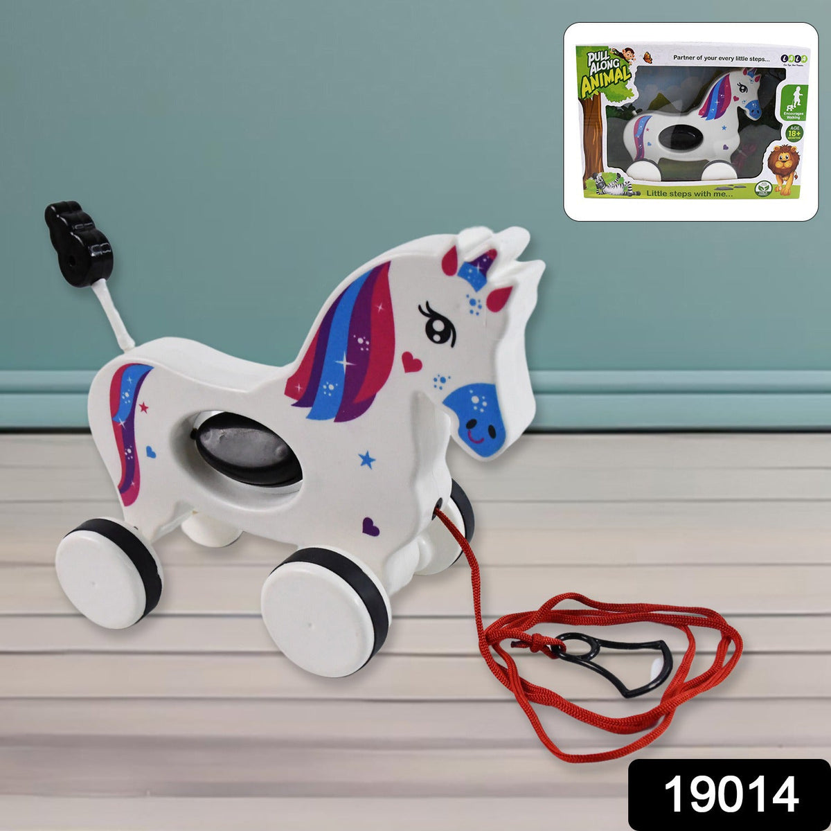 Unicorn Pull Along Toy – Encourages Toddler Walking – side view