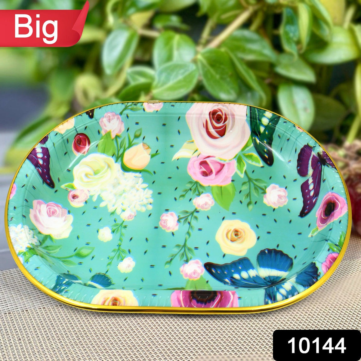 Plastic Serving Tray – Flower Print Design, 35x24cm – side view