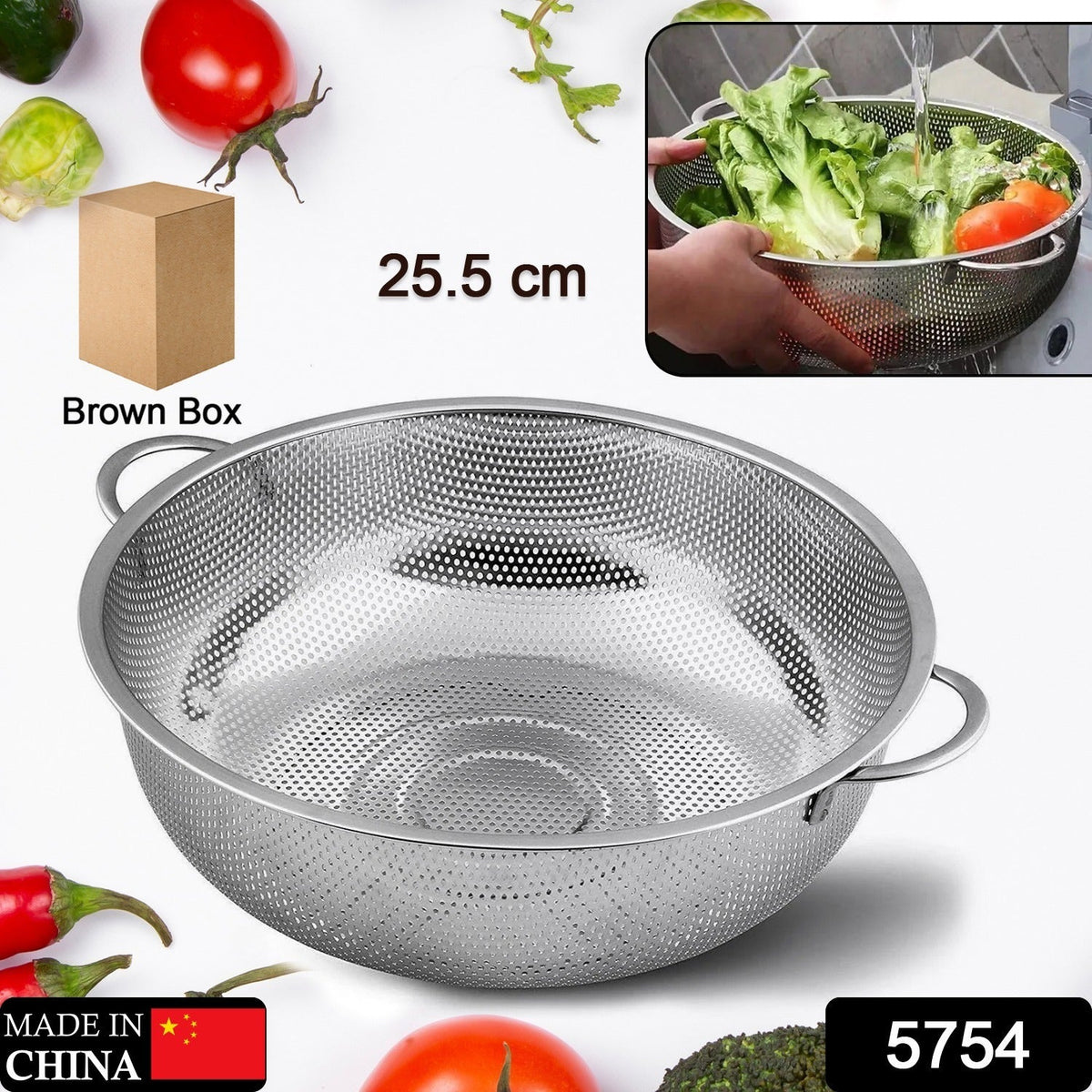 Stainless Steel Colander – Large Mesh Strainer for Kitchen – side view