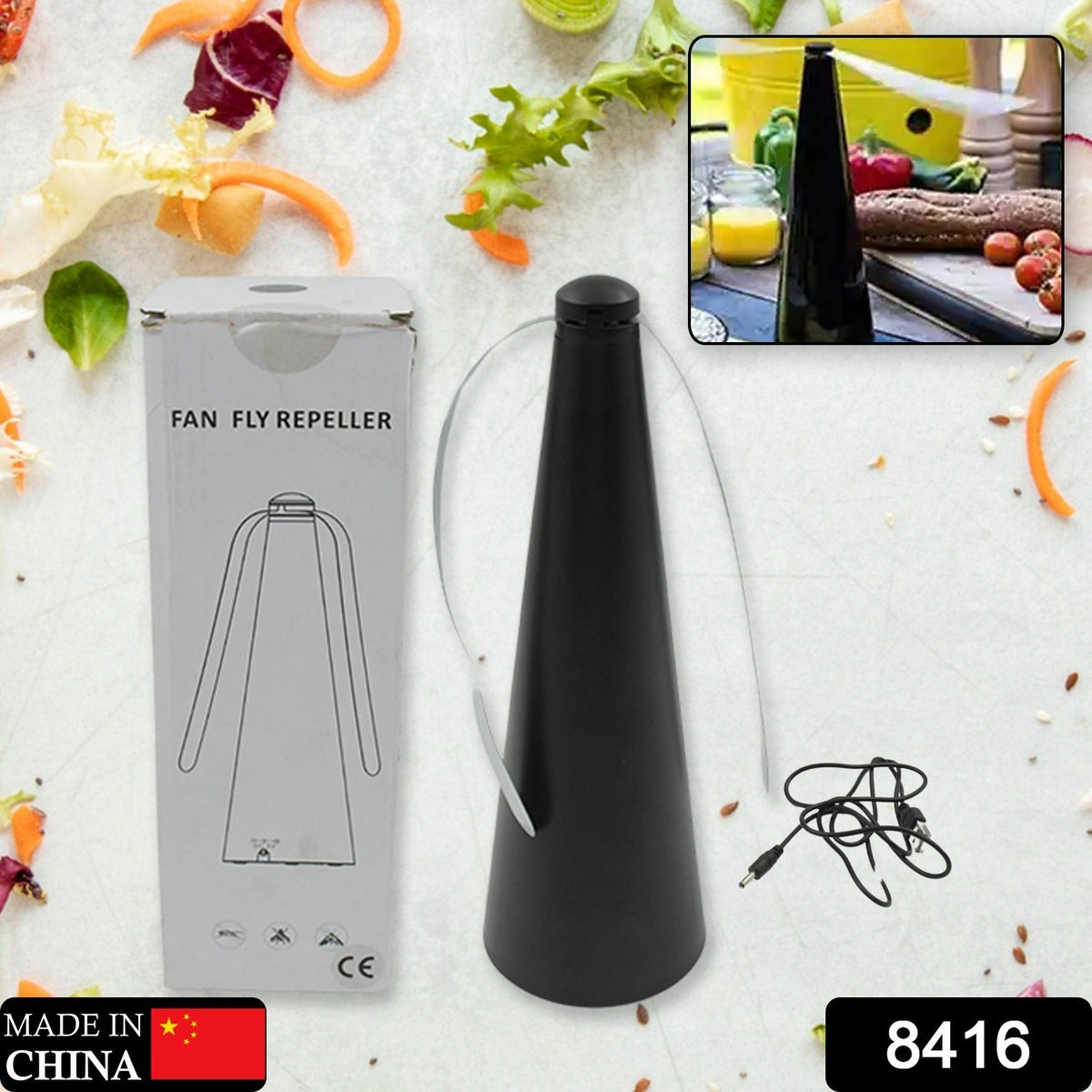 Fly Repellent Fan – Tabletop, Battery & USB – side view