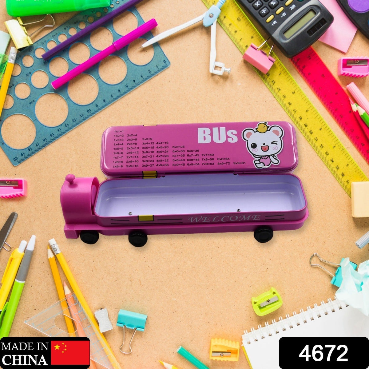 Metal Bus Pencil Case – Double Decker with Sharpener – side view