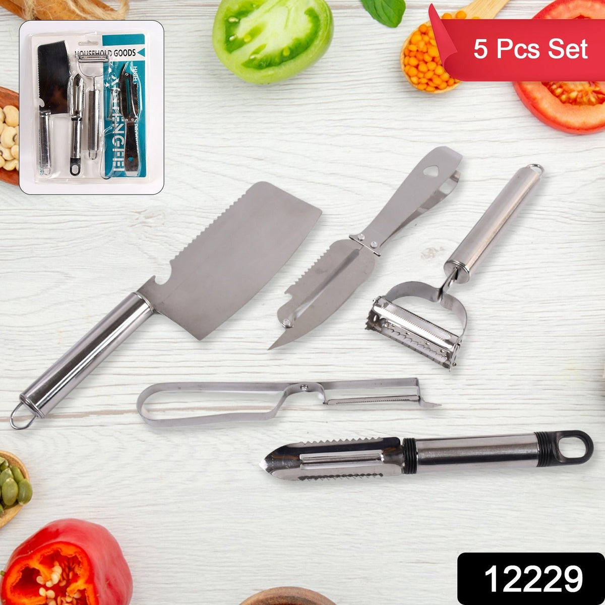 Stainless Steel Kitchen Gadget set – 5-Pc Peeler, Grater – side view