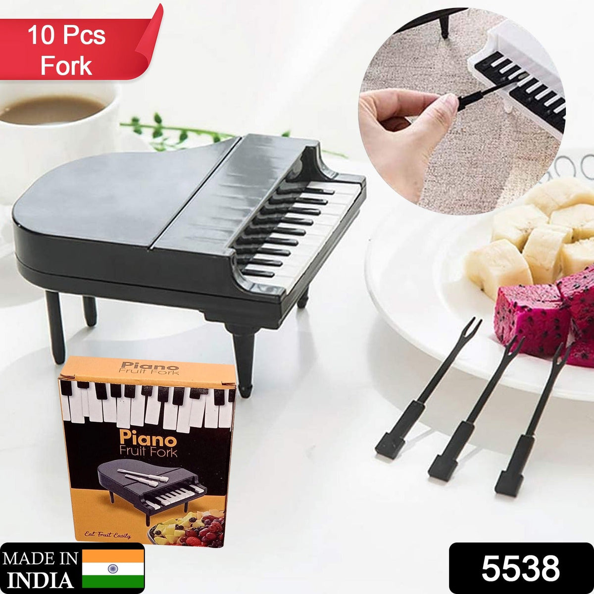 Piano Fruit Forks – 10 pc Decorative Snack set – side view