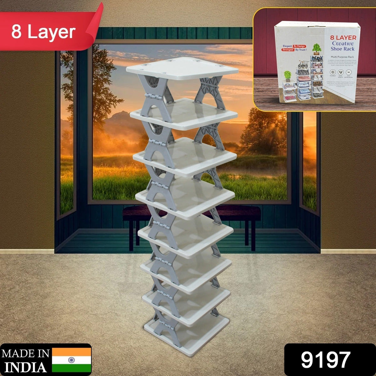 Foldable Shoe Rack – 8-Layer Space-Saving Storage – side view