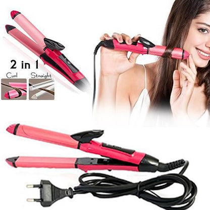 2-in-1 Hair Straightener & Curler – Ceramic Plates – side view