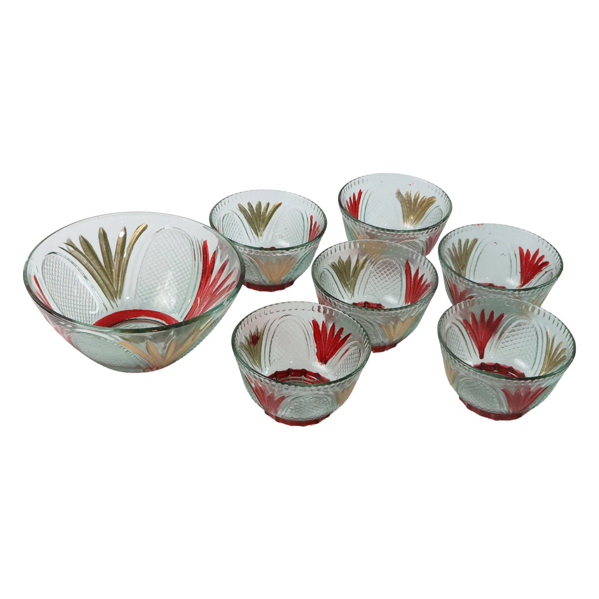 Glass Dessert Bowl set – 7 pc Rose Design – alternate view