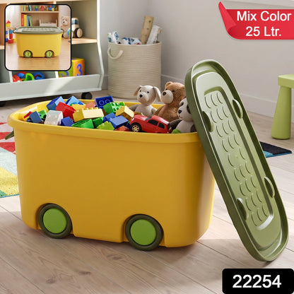 25 litre storage box on wheels with lid for toys and clutter