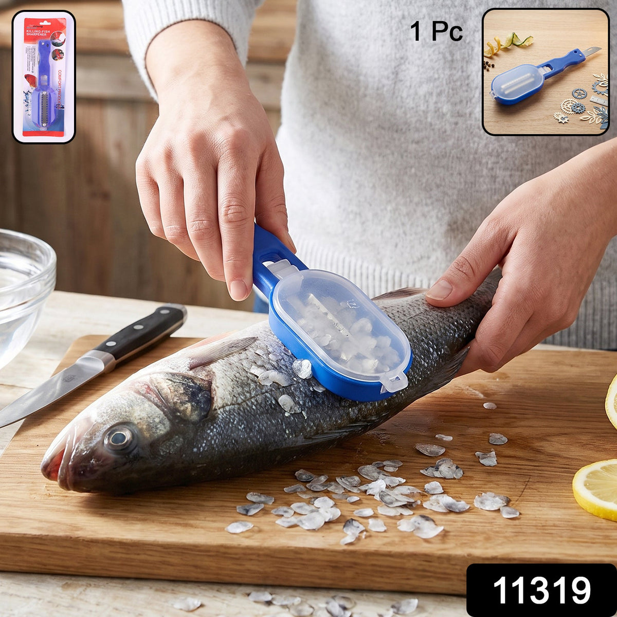 Fish Scaler Scraper with Lid Scale Remover Skin Cleaner – side view