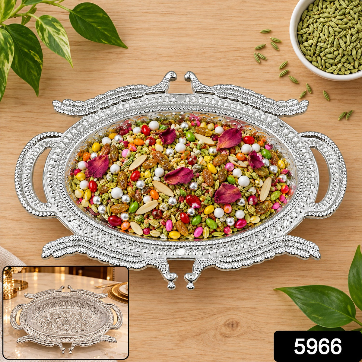 Mukhwas Serving Tray – Elegant Dry Fruit & Candy Plate – side view