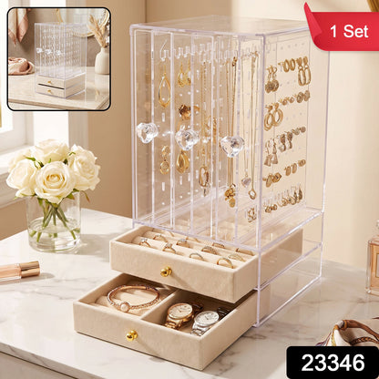Acrylic jewellery box with hanging panels for earrings and studs